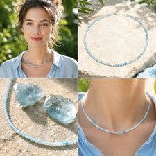 Collar de piedra preciosa aguamarina forma de bola facetada Ø-3 mm cierre de plata 925