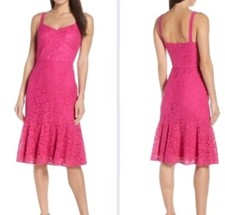 Vestido midi Chelsea28 para mujer 14 rosa encaje calce y acampanado sin mangas nuevo con etiquetas