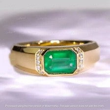 Anillo de boda para hombre esmeralda verde de 2 quilates creado en laboratorio enchapado en oro amarillo de 14 quilates