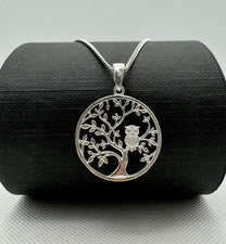 Collar de plata esterlina 925 maciza árbol de la vida búho 18 pulgadas/20 mm NUEVO
