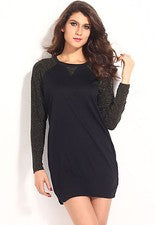Vestido informal negro con mangas metálicas para mujer