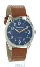 Nuevo Antiguo Stock Reloj de Cuarzo Gruen Precisión Para Hombre con Fecha Correa de Cuero Marrón