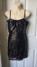 Minivestido sin tirantes negro lentejuelas talla S (4-6) No Boundaries para mujer con moño
