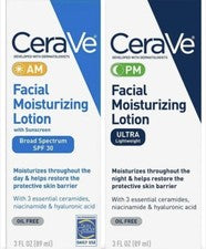 CeraVe AM/PM Loción Hidratante Facial Cuidado de la Piel Set Ultra Ligero, 3oz Nuevo