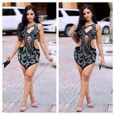 Mujeres Moda Un Hombro Estrás Cintura Recorte Mini Vestido Sexy Vestido Negro