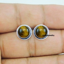 Aretes hechos a mano de plata de ley 925 con piedras preciosas ojo de tigre