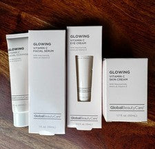 Global Beauty Care Brillo Vitamina C Set de 4 piezas Suero Limpiador Crema Ojos Piel Nuevo