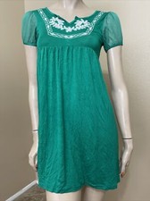 Vestido para mujer verde rayón informal bordado transparente elástico mini talla única solero