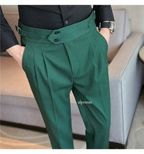 Pantalones de vestir de cintura alta para hombre Pantalones de negocios Formales británicos Rectos Moda