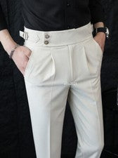 Moda Negocios Pantalón Recto Informal Hombres Delgado Primavera Británico Caído Nápoles