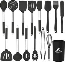Juego de utensilios de cocina de silicona para cocinar con resistente al calor libre de BPA e inoxidable