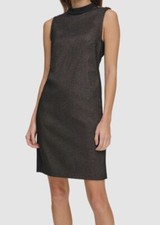 Vestido para mujer Tommy Hilfiger negro brillante elástico cuello falso talla 12