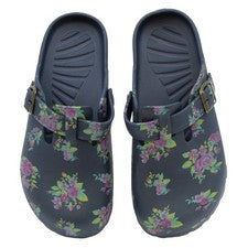 Zapatos sin cordones zuecos florales Skyline para mujer en azul marino, talla 10 de EE. UU.