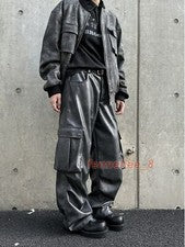 Hombres Estilo Vintage Pantalones Cuero Pantalón Grande Bolsillo Diseño Pierna Ancha Informal Pantalón