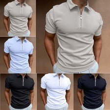 Camiseta ligera de manga corta para hombre con cuello de cremallera estilo polo