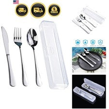 Utensilios de viaje con estuche, juego de utensilios portátiles reutilizables de acero inoxidable con...