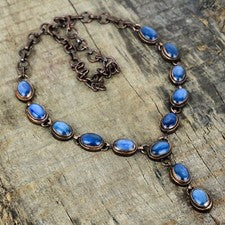 Collar Aniversario Electroformado Cadena Cobre Cianita Natural Oferta San Valentín