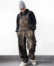 Mono con tirantes de leopardo multibolsillo de moda de calle retro americano para hombre