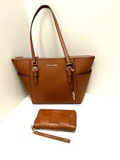 Michael Kors Mujeres Bolso de Hombro Bolso de Mano Cartera Equipaje Marrón + Cartera Teléfono