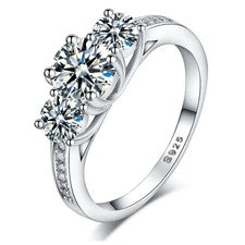 Anillo de eternidad Engagemet de circonita cúbica simulada de 3 piedras de plata esterlina 925 maciza para dama