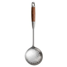 Juego de utensilios de cocina de acero inoxidable 316L con mango de madera para wok y freír