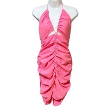 Mini Vestido Zara Rosa Acanalado Halter Recortado Para Mujer Talla Pequeña Bodycon Fiesta de Verano