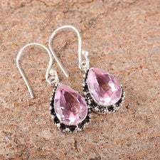 Pendientes colgantes de morganita de plata de ley 925 hechos a mano pendientes de piedras preciosas regalo para ella