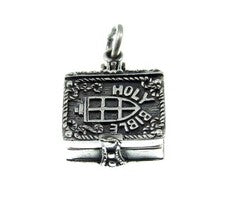 Santa Biblia con bisagras de plata esterlina 925 maciza con medallón colgante de ángel y niño Jesús