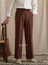 Pantalones rectos estilo italiano retro 100 % lino para hombre cintura elástica pantalones sueltos