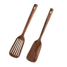 Juego de Utensilios de Cocina Madera de Acacia con Espátulas Macizas y Ranuradas para di
