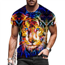 Camiseta Hombre Colorido Tiger Head Manga corta Azul Camisa