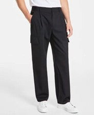 Pantalones negros ALFANI elásticos plisados delanteros ajuste regular carga refinada 40 x 30