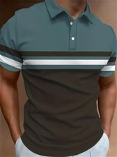 Hombres Polo Camisetas Vestido Moda Golf Rayas Botone Cuello Marrón Azul Top