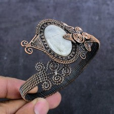 Brazalete ajustable de alambre de cobre con piedras preciosas de piedra lunar regalo para ella e977
