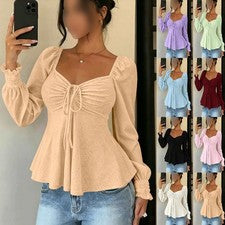 Camiseta para mujer cuello cuadrado cordón color liso poliéster ropa de playa