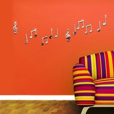 Pegatina de pared acrílica con patrón de notas musicales superficie espejo para decoración de dormitorio en casa