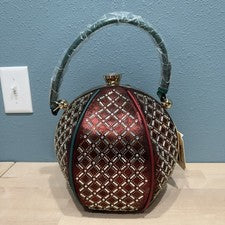 Raro Nuevo Con Etiquetas Para Mujer Bolso Bandolera Estilo Baloncesto Redondo Verde Rojo Estrás