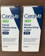 Loción hidratante facial ultraligera CeraVe PM - Paquete de 2 - 3 oz cada una.