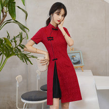 Vestido mujer mini cheongsam Qipao chino tradicional cintura alta retro