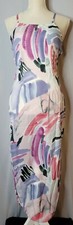 Vestido midi para mujer SYD & ELL rubor estampado abstracto capucha cuello dividido talla 6 (en...