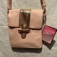 Juicy Couture Rosa Bandolera Mujer Bolso de Hombro Cartera 9”x8” Brillante Nuevo Defecto