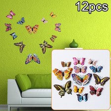 12* Pegatinas de Pared Mariposa Doble Capa 3D Hogar Dormitorio Fondo Arte Decoración