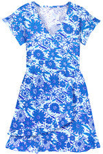 Mini vestido floral con volantes para mujer - 2XL - estampado tropical azul