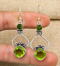 Pendientes de plata de ley 925 hechos a mano con piedras preciosas de peridoto joyas