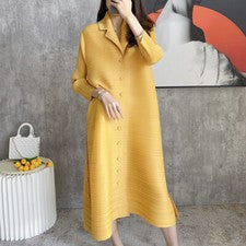 Primavera Moda Suelto Para Mujer Vestido Plisado Traje Blazer Cuello Vestido Manga Larga