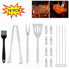 Juego de herramientas para parrilla de barbacoa 16/7/3 piezas Kit de utensilios para barbacoa exterior de acero inoxidab