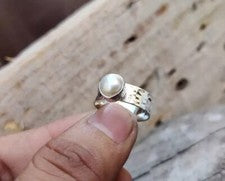 Anillo de perlas de agua dulce sólido de plata 925 hecho a mano anillo con dobladillo todas las tallas SR674
