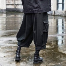 Pantalón Hombre Estilo Japonés Calle Elástico Cintura Bolsillo Grande Pierna Ancha Pantalones