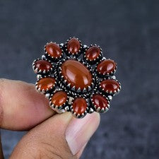 Anillo de joyería de plata de ley 925 hecho a mano con piedras preciosas de cornalina talla 8 y783