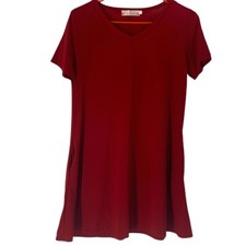 Mujer Moda Cuello en V Camiseta Vestido Midi con Bolsillos Borgoña Talla S